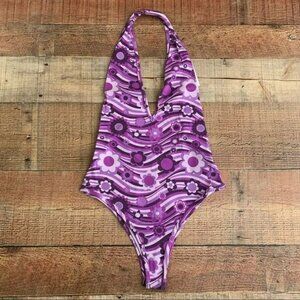 Adika retro hippie floral halter tank top bodysuit in purple - XS NWTs
